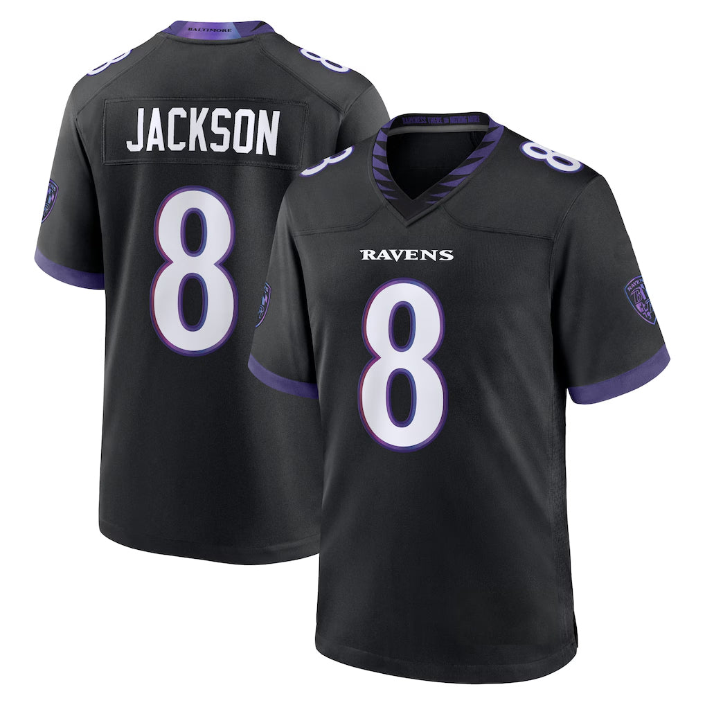 Blandc B.Ravens #8 Lamar Jackson Player Black Home Game Stitched Jerseys