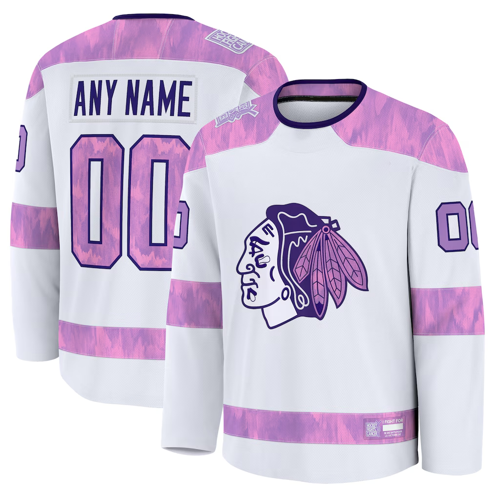 Blandc Custom C.Blackhawks White 2024 Hockey Fights Cancer Practice Jerseys