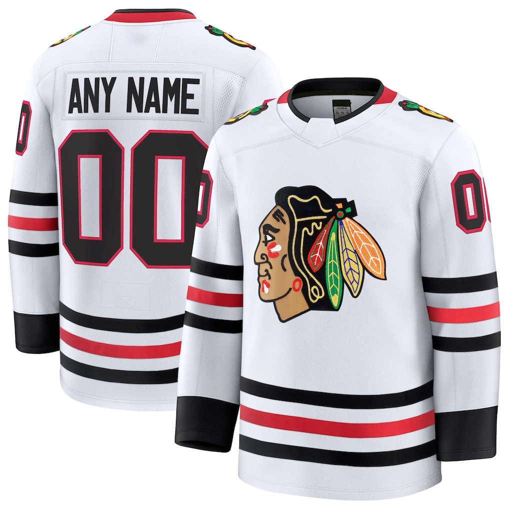 Blandc Custom C.Blackhawks White Away Premium Jerseys