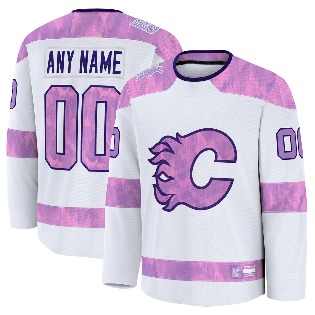 Blandc Custom C.Flames White 2024 Hockey Fights Cancer Practice Jerseys