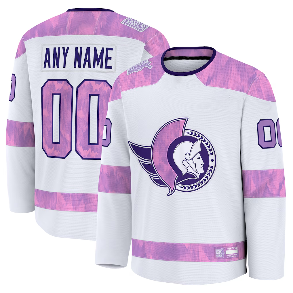 Blandc Custom O.Senators White 2024 Hockey Fights Cancer Practice Jerseys