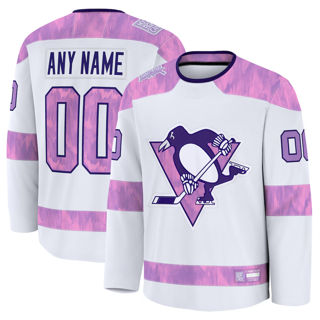 Blandc Custom P.Penguins White 2024 Hockey Fights Cancer Jerseys