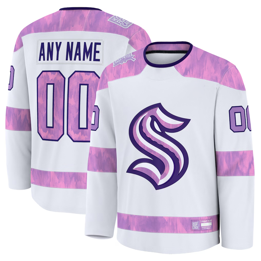 Blandc Custom S.Kraken White 2024 Hockey Fights Cancer Practice Jerseys