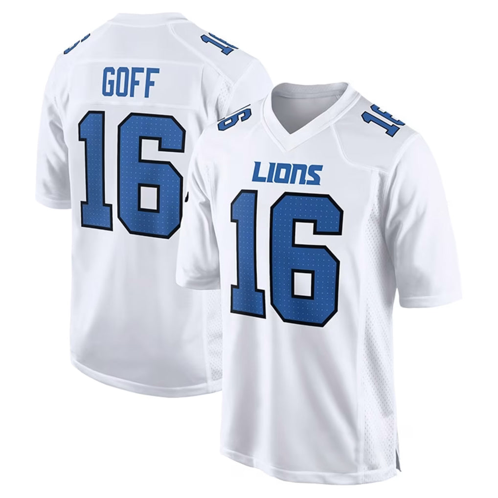 Blandc D.Lions #16 Jared Goff Player White Fashion Home Game Stitched Jerseys