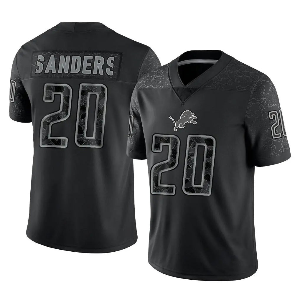 Blandc D.Lions #20 Barry Sanders Player Black Reflective Limited Home Game Stitched Jerseys