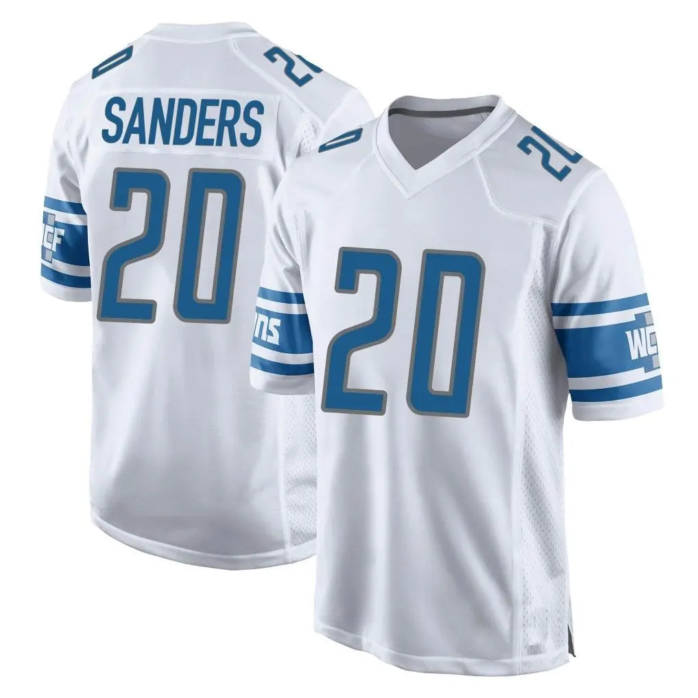 Blandc D.Lions #20 Barry Sanders Player White Home Game Stitched Jerseys