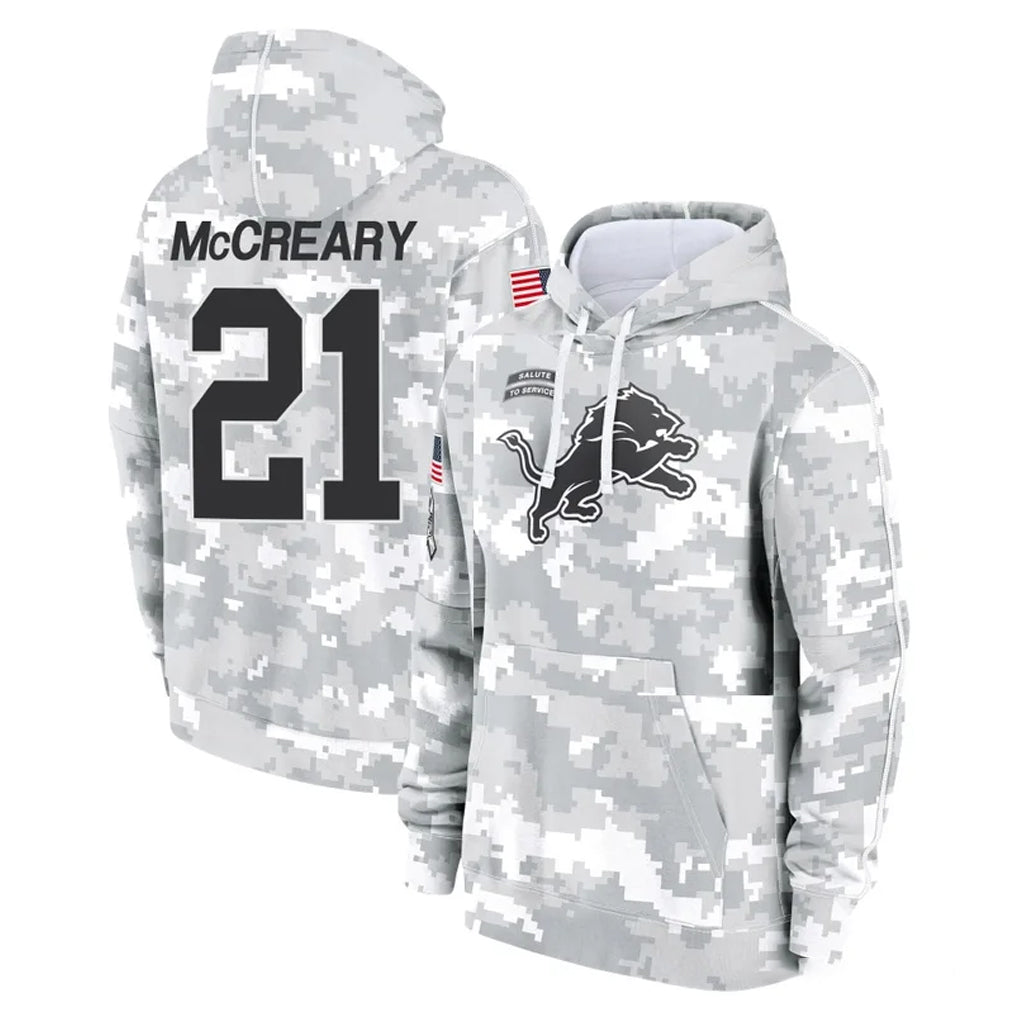 Blandc D.Lions #21 Roger McCreary Player Arctic Camo Salute to Service Hoodies Limited Game Stitched Jerseys