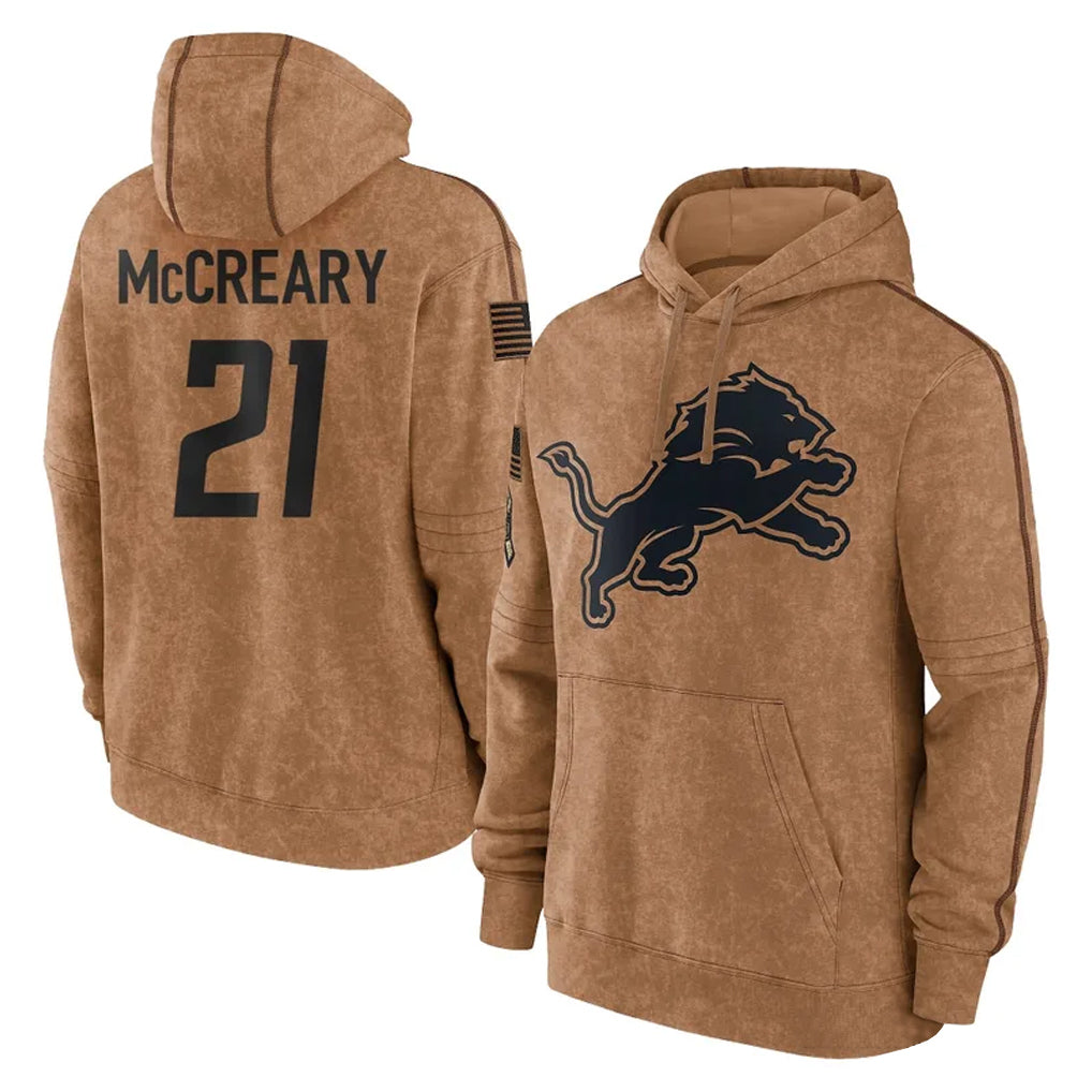 Blandc D.Lions #21 Roger McCreary Player Brown Salute to Service Hoodies Limited Game Stitched Jerseys
