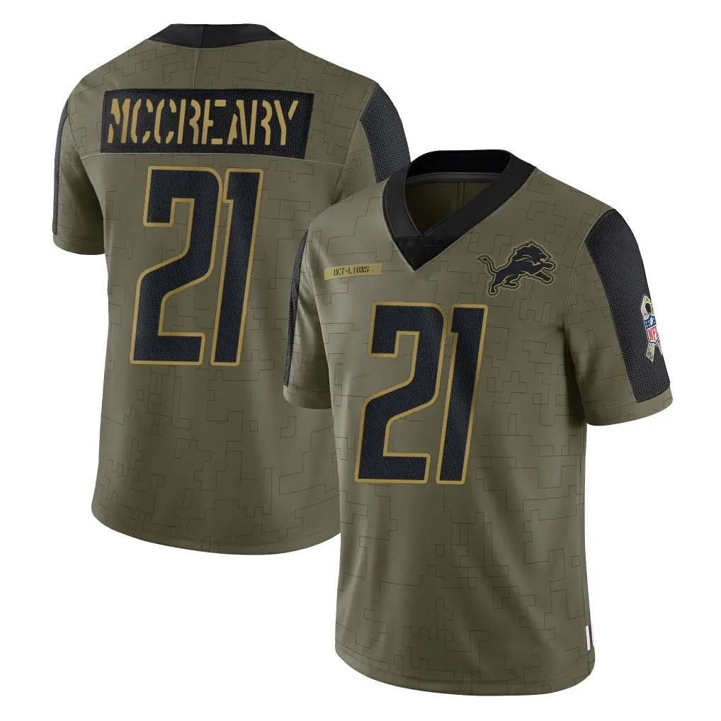 Blandc D.Lions #21 Roger McCreary Player Olive Salute To Service Limited Game Stitched Jerseys