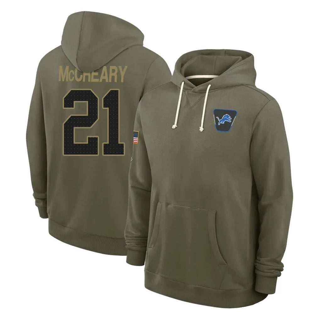 Blandc D.Lions #21 Roger McCreary Player Olive Salute to Service Pullover Hoodies Limited Stitched Jerseys