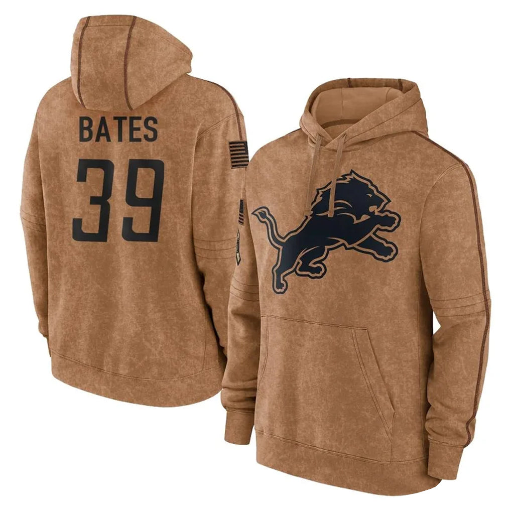 Blandc D.Lions #39 Jake Bates Player Brown Salute to Service Hoodies Limited Game Stitched Jerseys