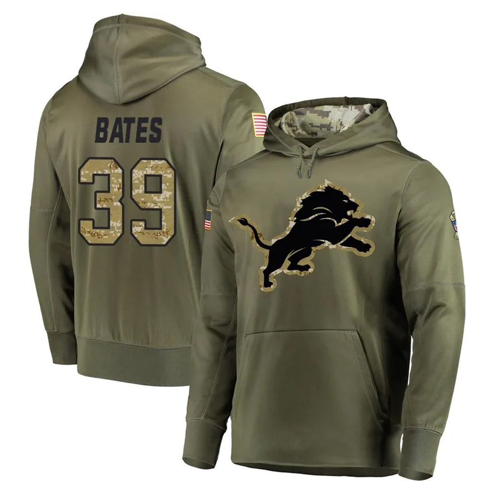 Blandc D.Lions #39 Jake Bates Player Olive Salute to Service Pullover Hoodies Home Game Stitched Jerseys