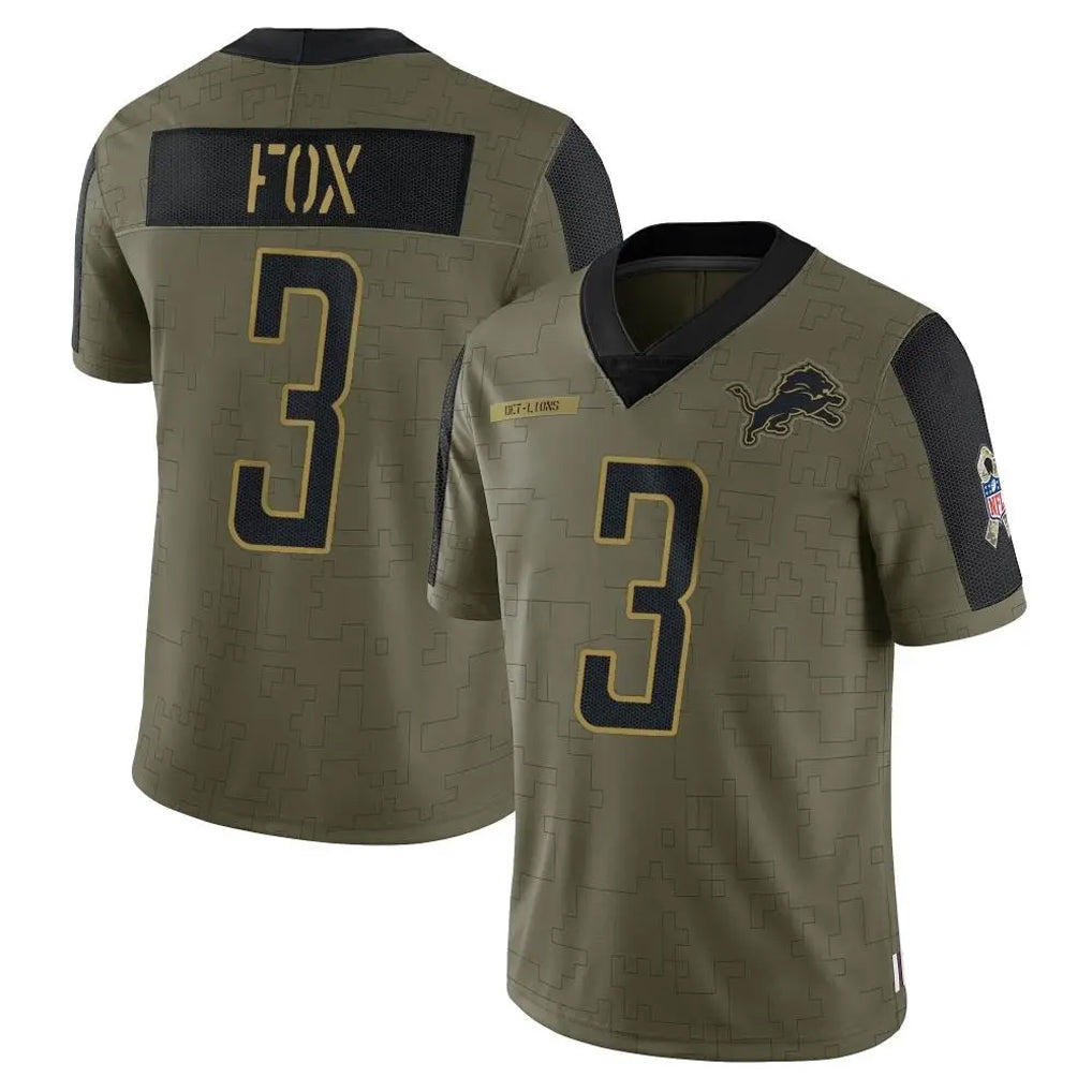 Blandc D.Lions #3 Jack Fox Player Olive Salute To Service Limited Game Stitched Jerseys