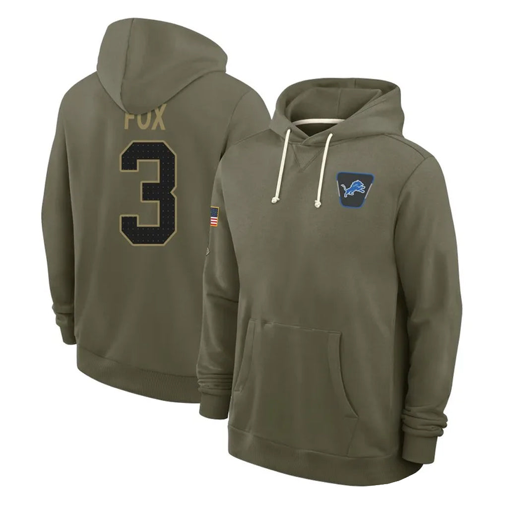 Blandc D.Lions #3 Jack Fox Player Olive Salute to Service Pullover Hoodies Limited Stitched Jerseys