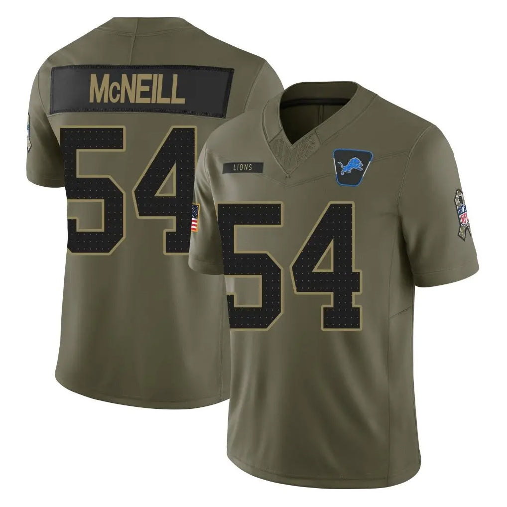 Blandc D.Lions #54 Alim McNeill Player Olive 2025 Salute To Service Limited Home Game Stitched Jerseys