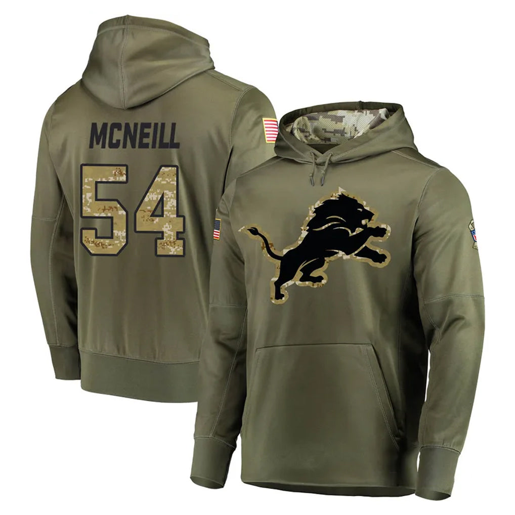 Blandc D.Lions #54 Alim McNeill Player Olive Salute to Service Pullover Hoodies Home Game Stitched Jerseys