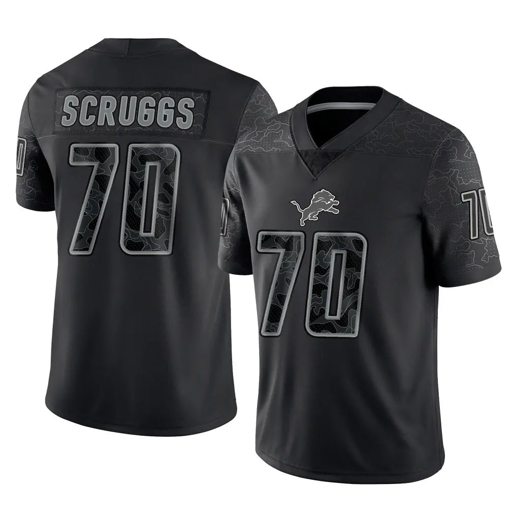 Blandc D.Lions #70 Juice Scruggs Player Black Reflective Limited Home Game Stitched Jerseys