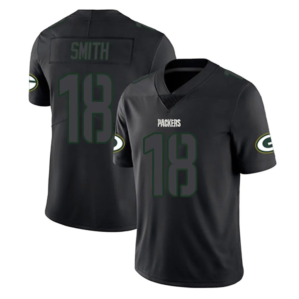 Blandc GB.Packers #18 Jonnu Smith Player Black Impact Limited Home Game Stitched Jerseys
