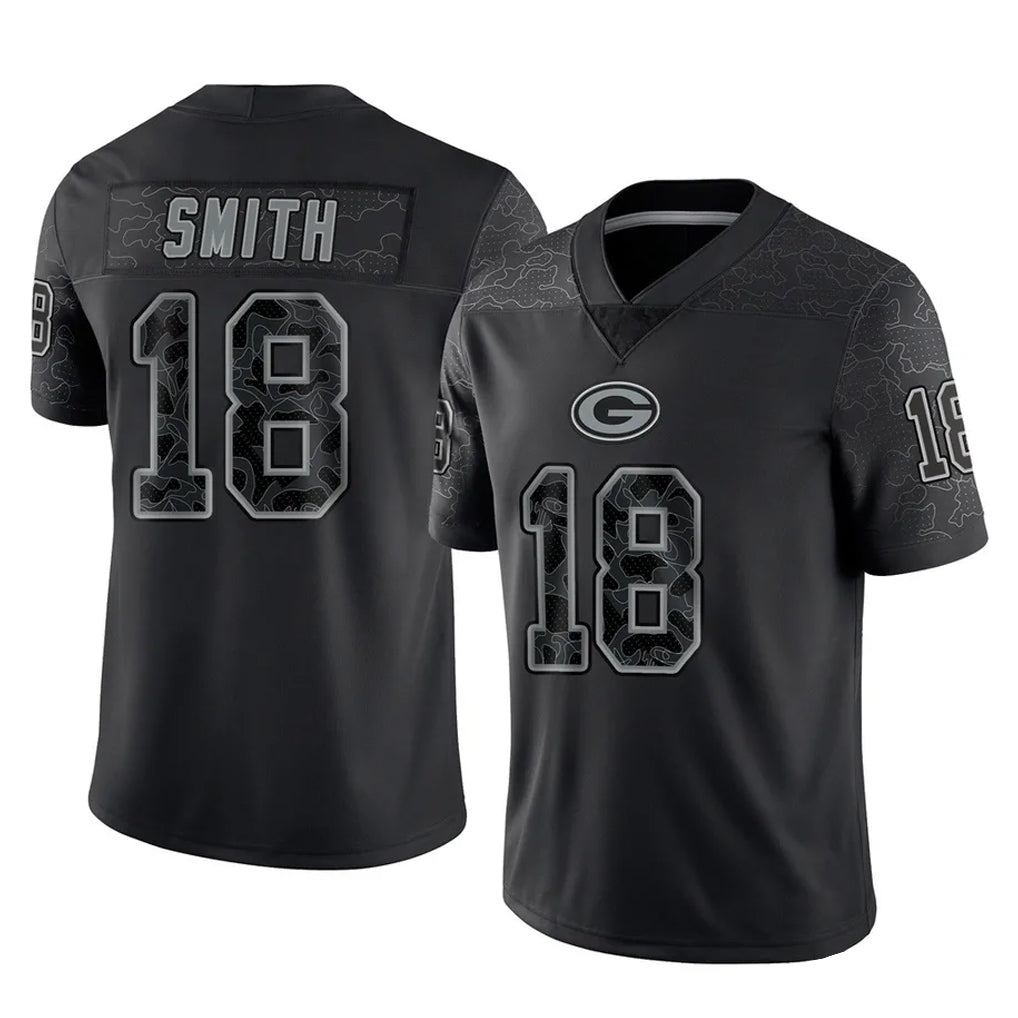 Blandc GB.Packers #18 Jonnu Smith Player Black Reflective Limited Home Game Stitched Jerseys