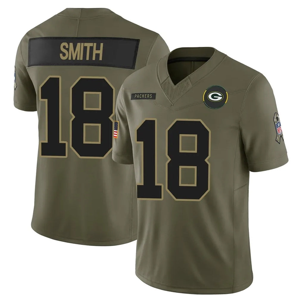 Blandc GB.Packers #18 Jonnu Smith Player Olive 2025 Salute To Service Limited Home Game Stitched Jerseys