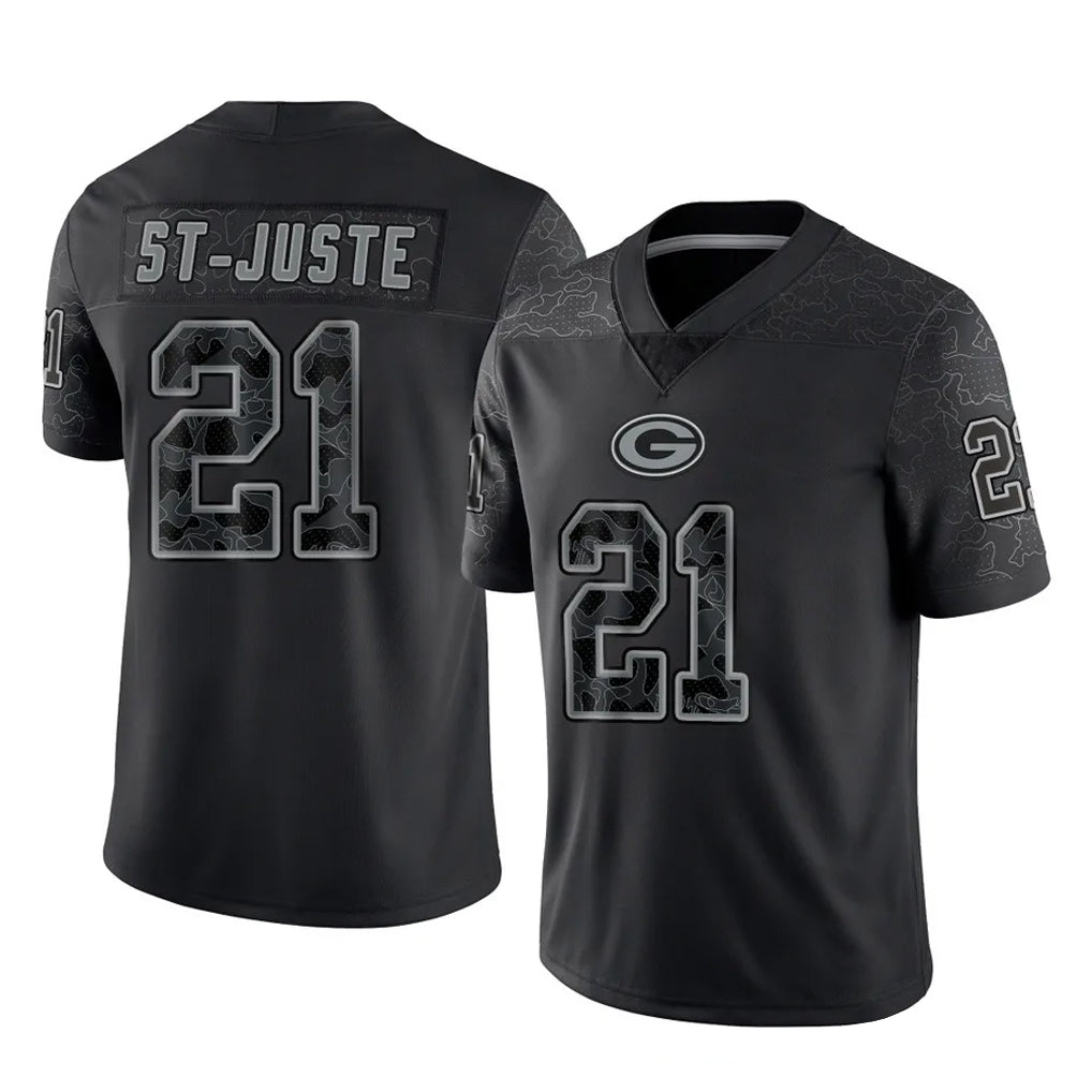 Blandc GB.Packers #21 Benjamin St-Juste Player Black Reflective Limited Home Game Stitched Jerseys