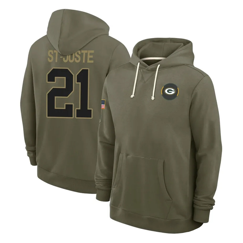 Blandc GB.Packers #21 Benjamin St-Juste Player Olive Salute to Service Pullover Hoodies Limited Stitched Jerseys