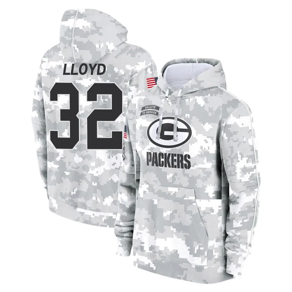 Blandc GB.Packers #32 MarShawn Lloyd Player Arctic Camo Salute to Service Hoodies Limited Game Stitched Jerseys