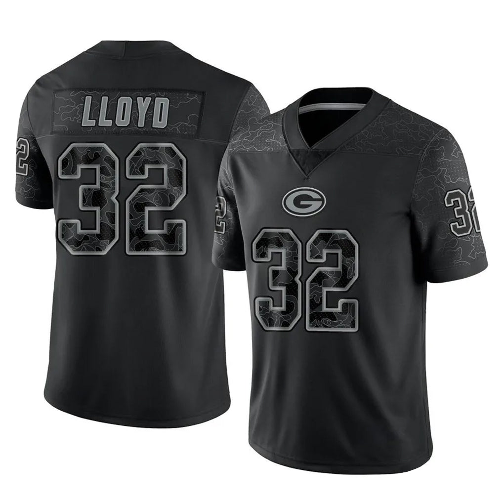 Blandc GB.Packers #32 MarShawn Lloyd Player Black Reflective Limited Home Game Stitched Jerseys
