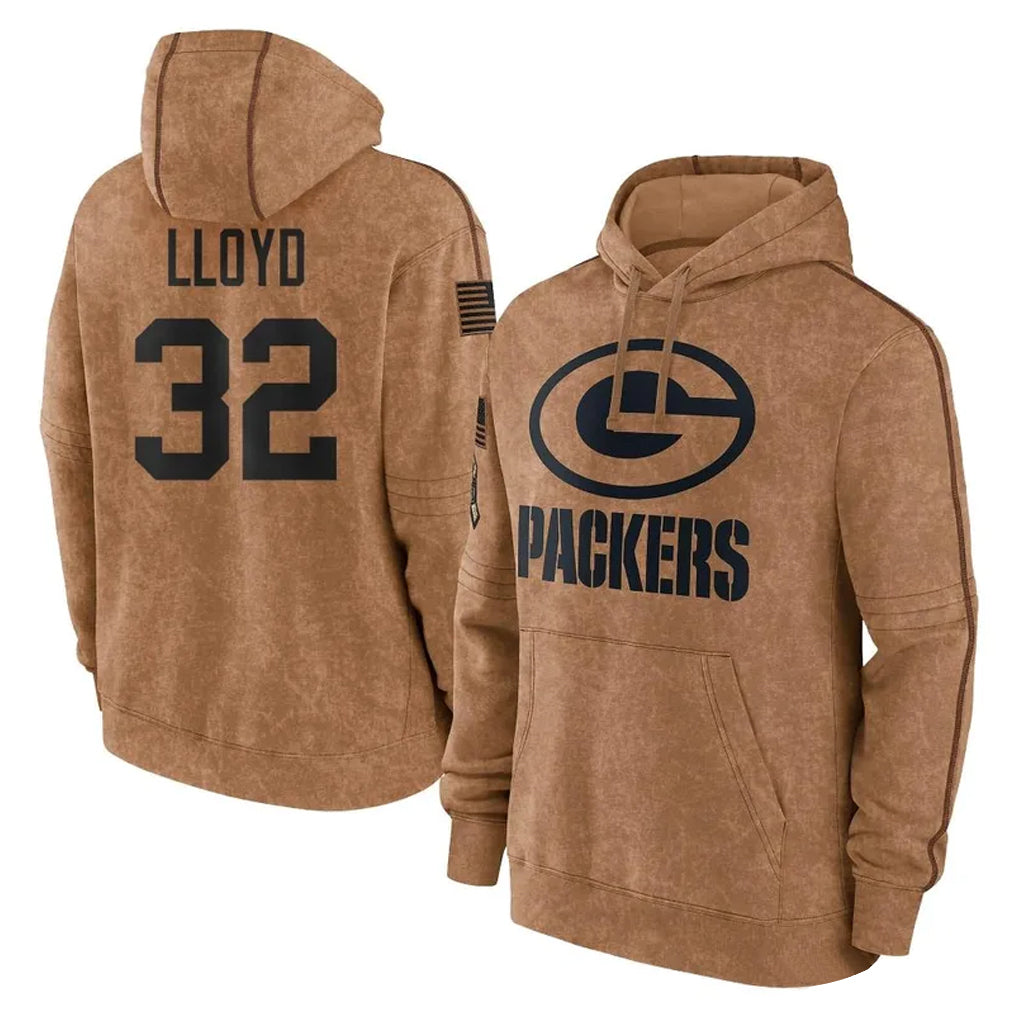 Blandc GB.Packers #32 MarShawn Lloyd Player Brown Salute to Service Hoodies Limited Game Stitched Jerseys