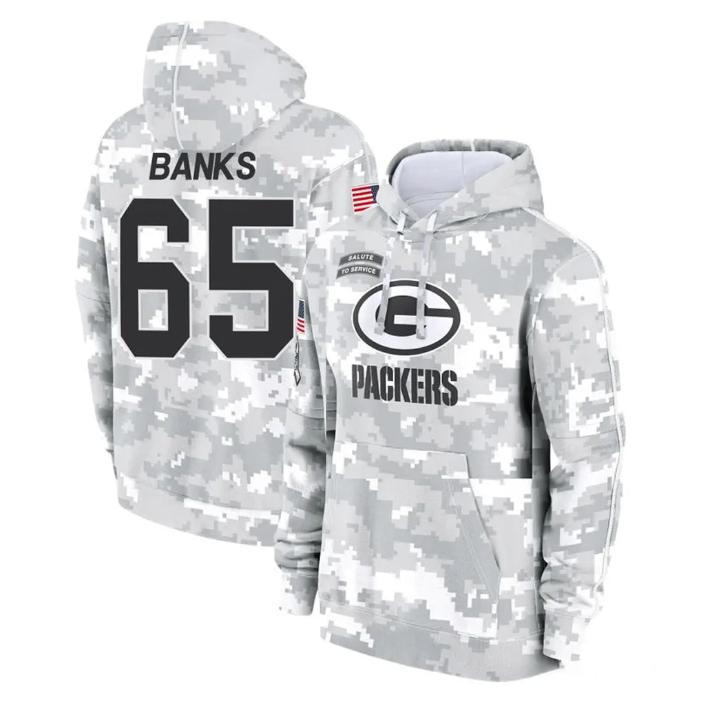 Blandc GB.Packers #65 Aaron Banks Player Arctic Camo Salute to Service Hoodies Limited Game Stitched Jerseys