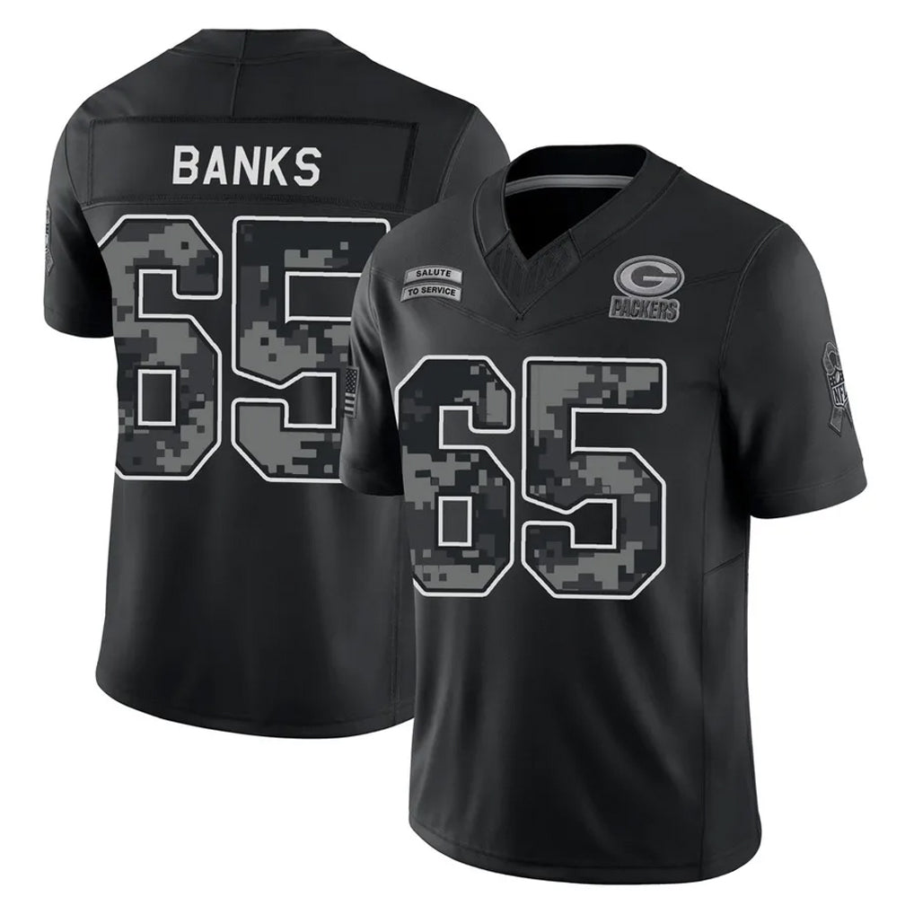 Blandc GB.Packers #65 Aaron Banks Player Black Limited 2026 Salute to Service Home Game Stitched Jerseys