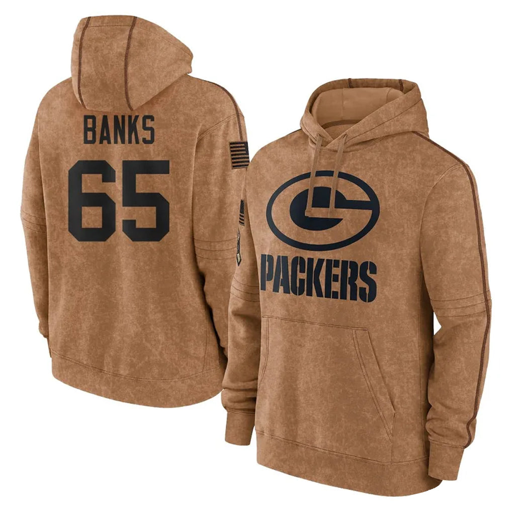 Blandc GB.Packers #65 Aaron Banks Player Brown Salute to Service Hoodies Limited Game Stitched Jerseys