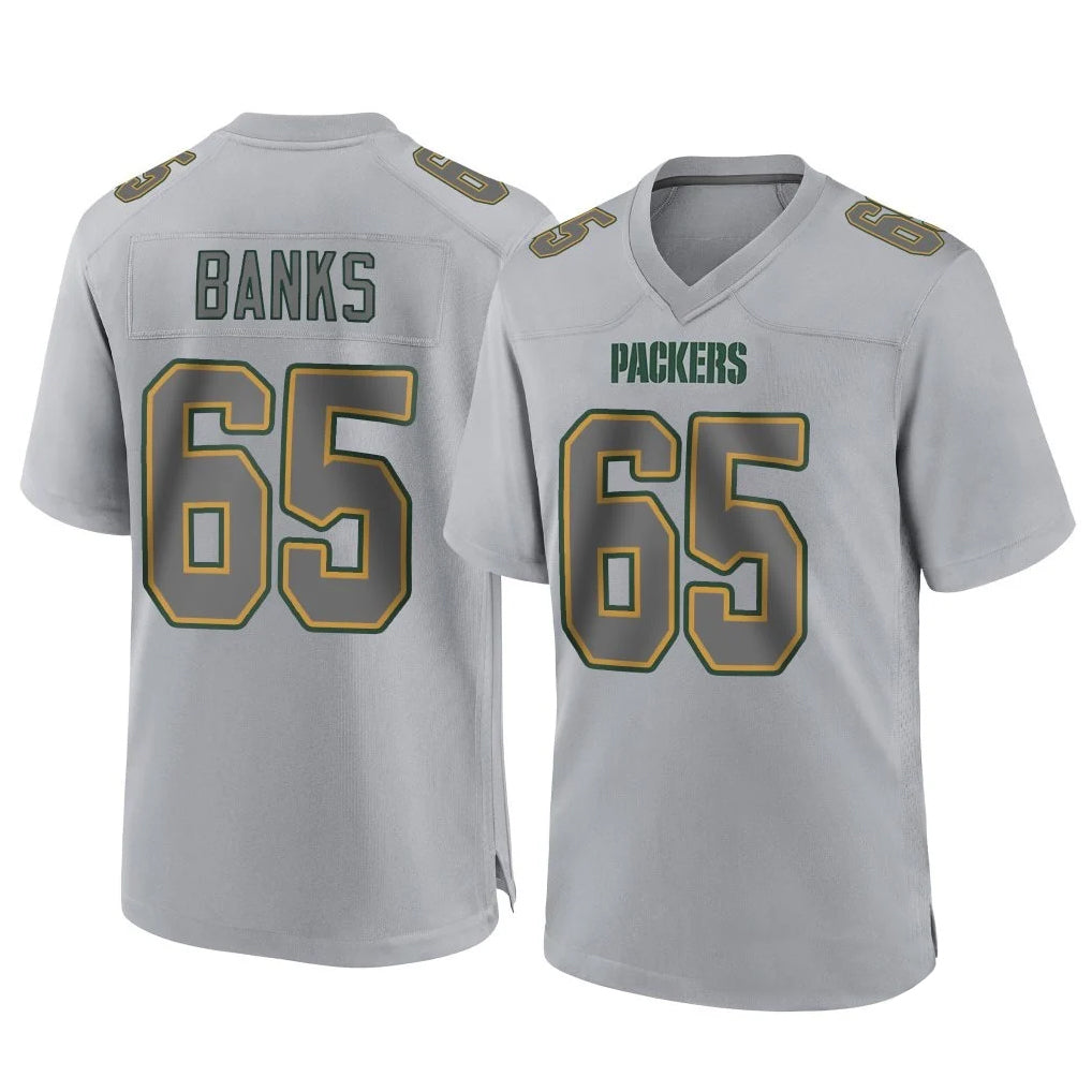 Blandc GB.Packers #65 Aaron Banks Player Gray Atmosphere Fashion Home Game Stitched Jerseys