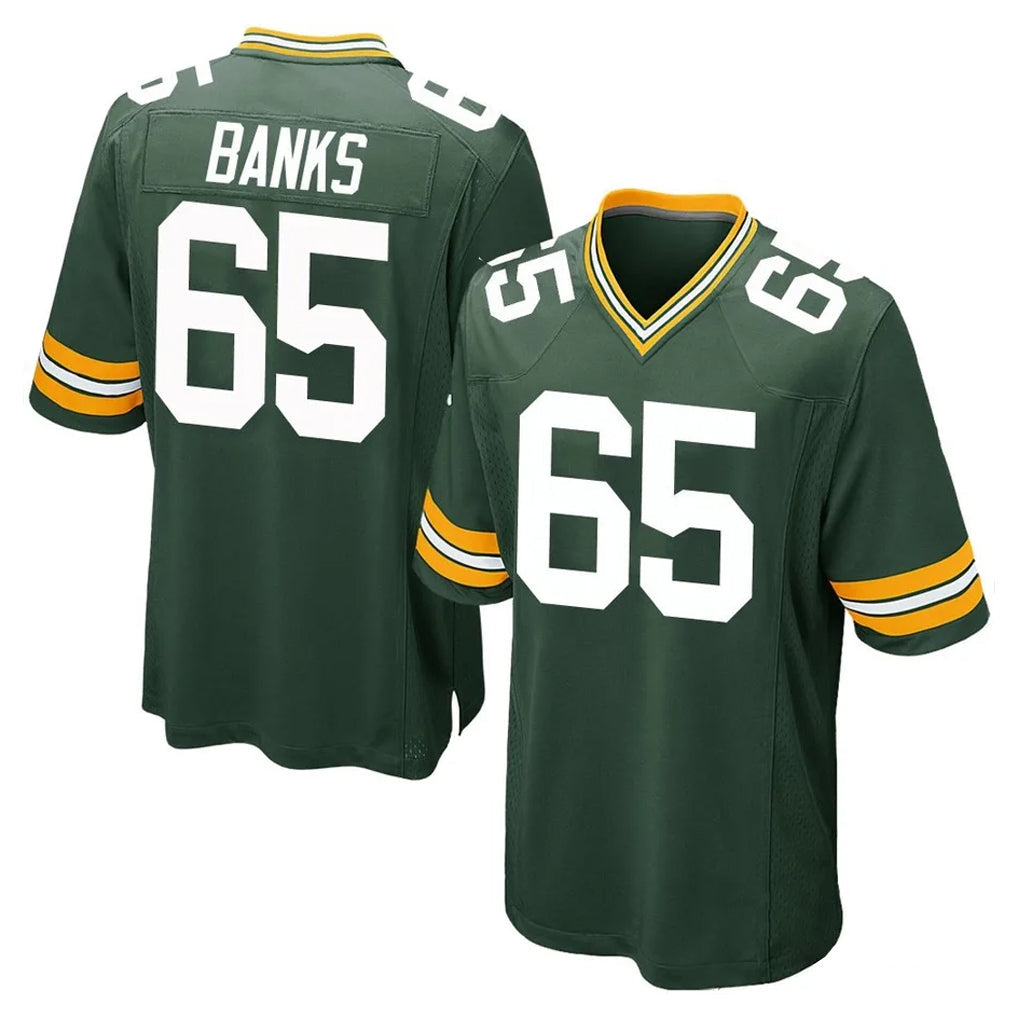 Blandc GB.Packers #65 Aaron Banks Player Green Home Game Stitched Jerseys