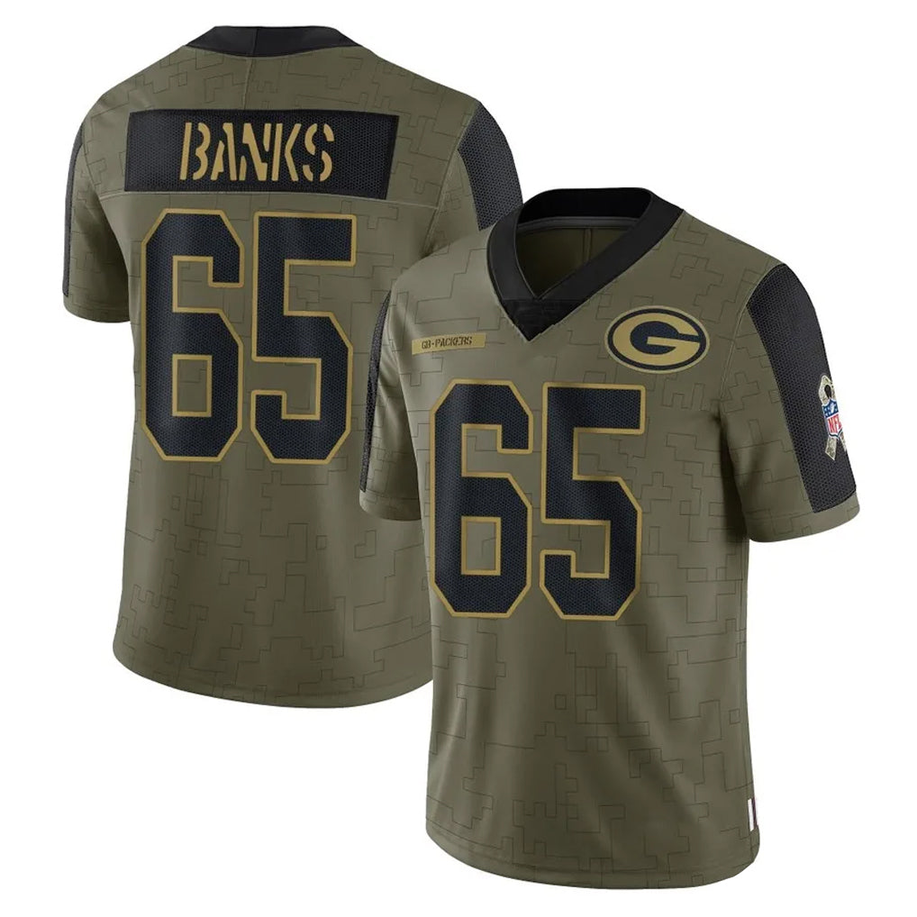 Blandc GB.Packers #65 Aaron Banks Player Olive Salute To Service Limited Game Stitched Jerseys