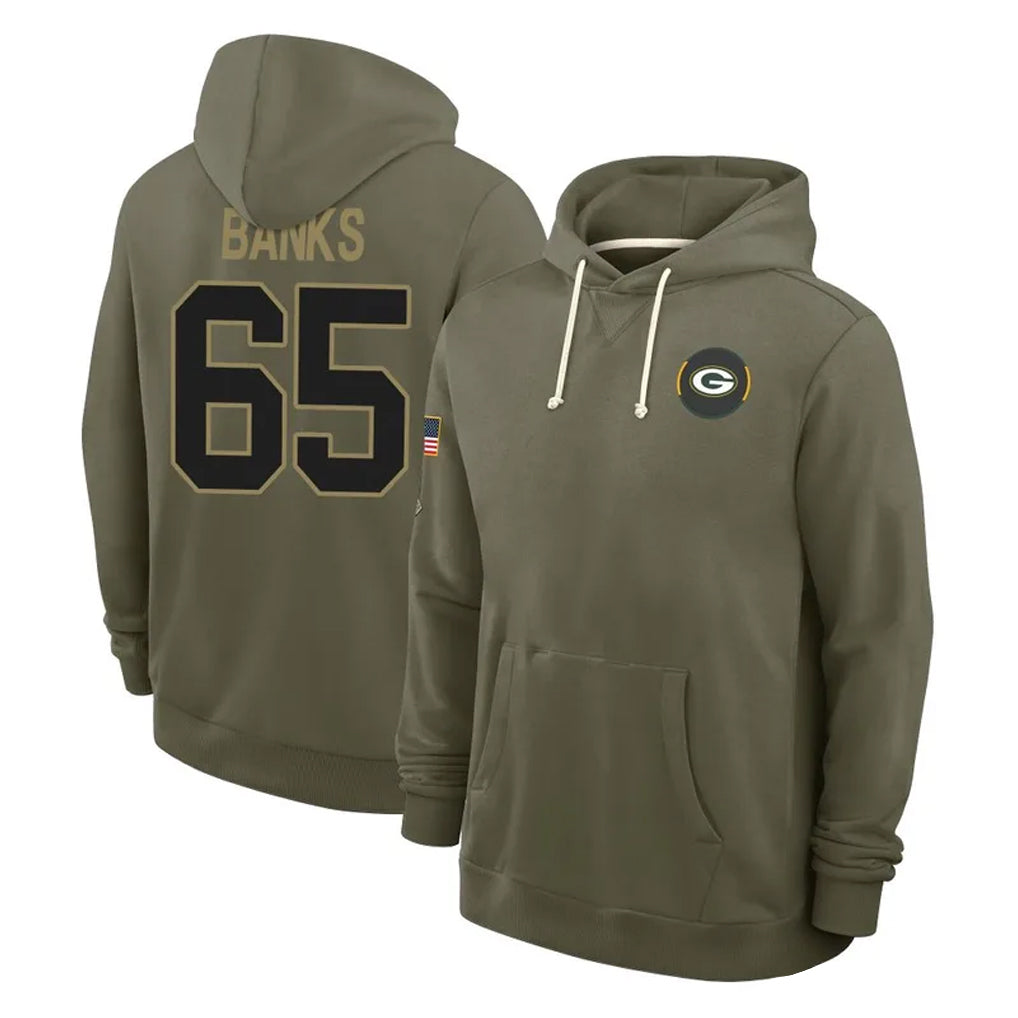 Blandc GB.Packers #65 Aaron Banks Player Olive Salute to Service Pullover Hoodies Limited Stitched Jerseys