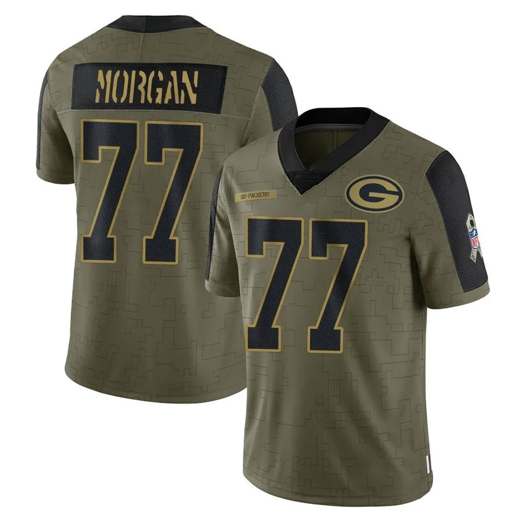 Blandc GB.Packers #77 Jordan Morgan Player Olive Salute To Service Limited Game Stitched Jerseys