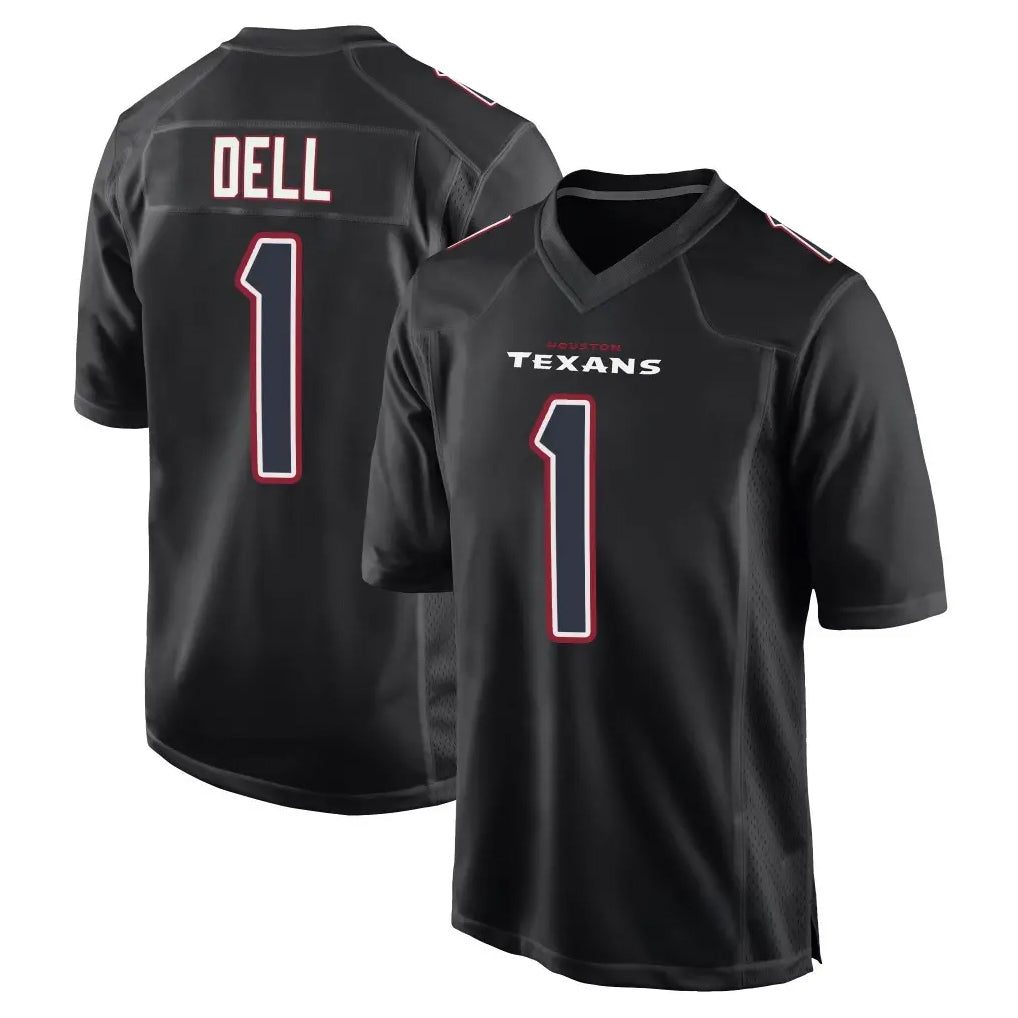 Blandc H.Texans #1 Tank Dell Player Black Fashion Home Game Stitched Jerseys