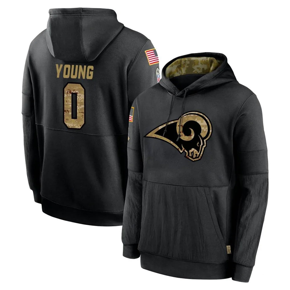 Blandc LA.Rams #0 Byron Young Player Black Salute to Service Hoodies Limited Game Stitched Jerseys