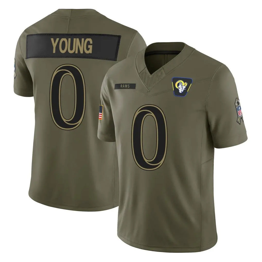 Blandc LA.Rams #0 Byron Young Player Olive 2025 Salute To Service Limited Game Stitched Jerseys