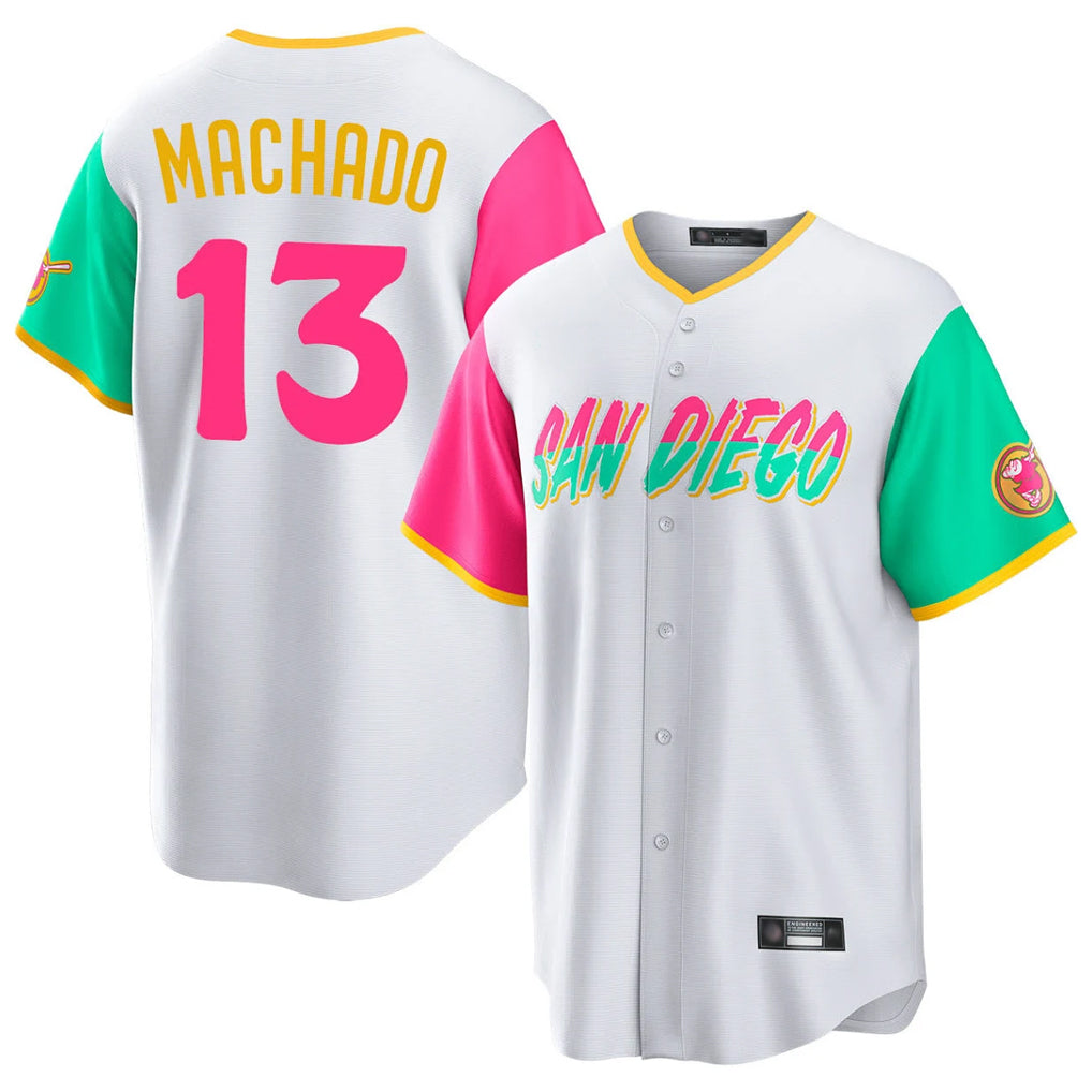 Blandc S.Diego Padres #13 Manny Machado Player White City Connect Home Game Stitched Jerseys