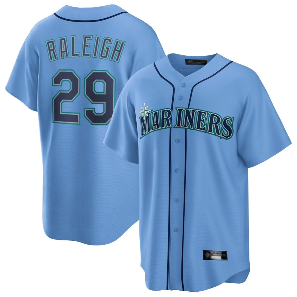 Blandc S.Mariners #29 Cal Raleigh Player Light Blue Home Game Stitched Jerseys