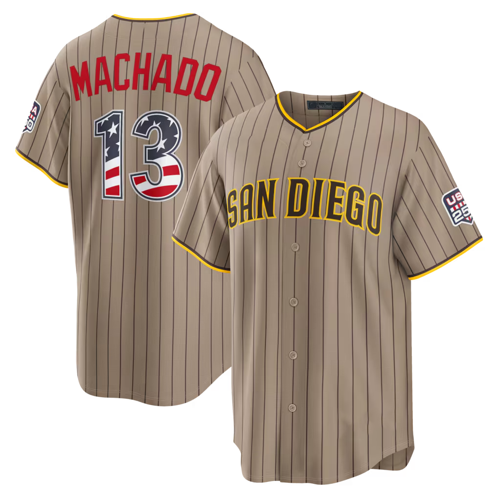 Blandc SD.Padres #13 Manny Machado Sand USA 250 Fourth of July Alternate Stadium Jersey